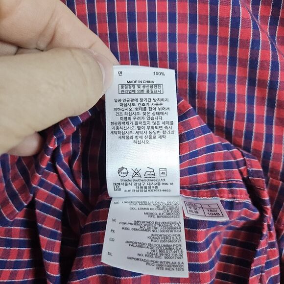 Brooks Brothers 346 Red & Blue Checks Size L Button Up/Down Cotton Dress Shirt - Picture 9 of 16